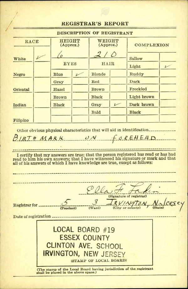 Adam John Germann WW2 Draft Registration