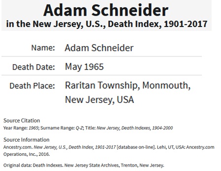Adam M. Schneider Death Index