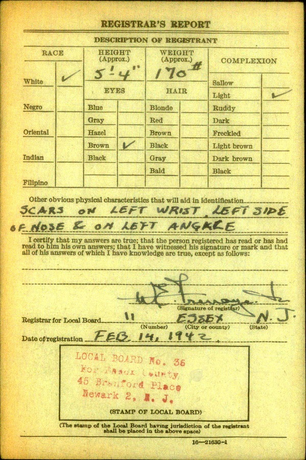Adam M. Schneider World War II Draft Registration