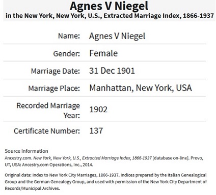 Agnes Neigel and Ernest Mertin Marriage Index