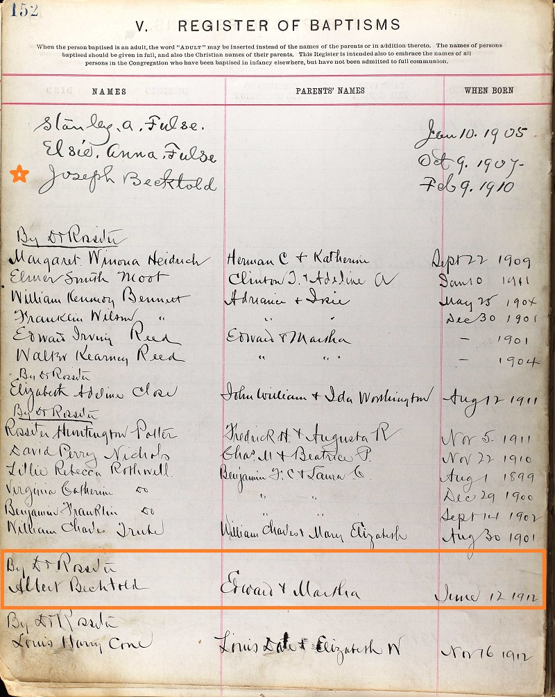 Albert Bechtold Birth Record
