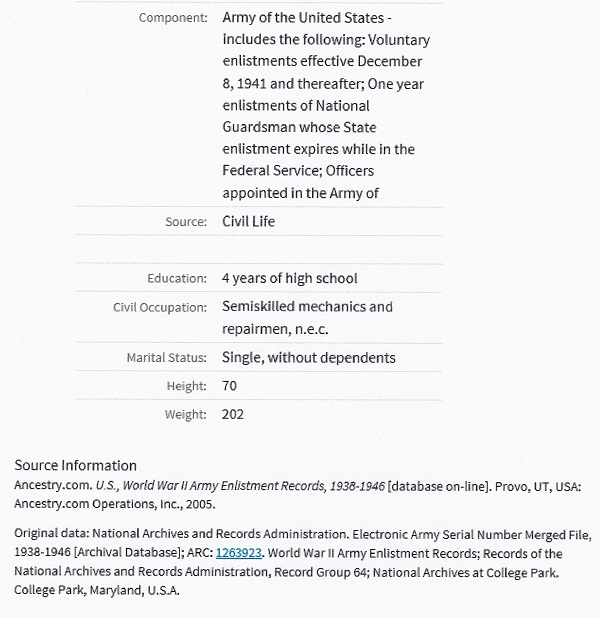 Albert Finkel's World War II Enlistment Record