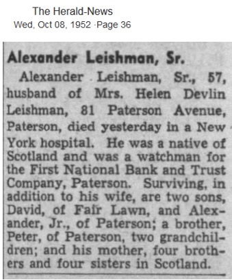 Alexander T. Leishman Sr. Obituary