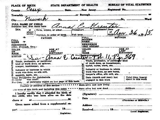 Anna Erna Greuter Birth Certificate Amendment