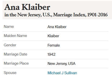 Anna May Klaiber and Michael Sullivan Marriage Record