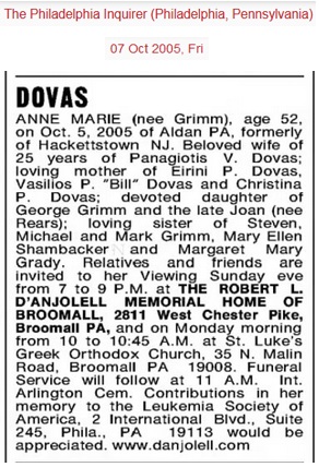 Anne Marie Grimm Dovas Obituary