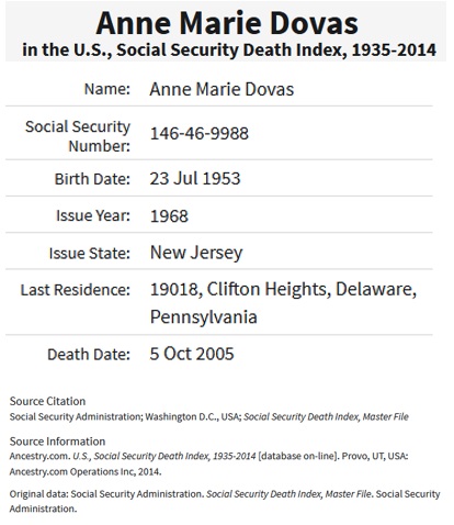 Anne Marie Grimm Dovas SSDI