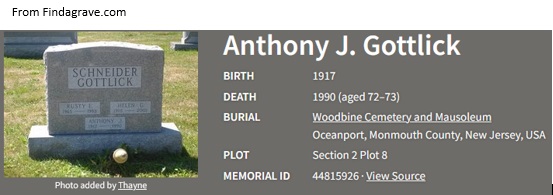 Anthony J. Gottlick Cemetery Record