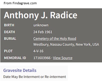 Anthony Joseph Radice Cemetery Record