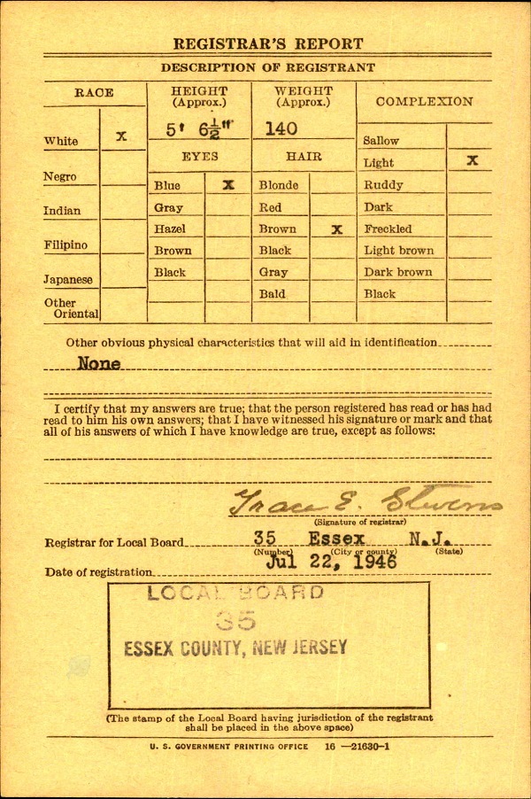 Anthony Solomine World War II Draft Registration