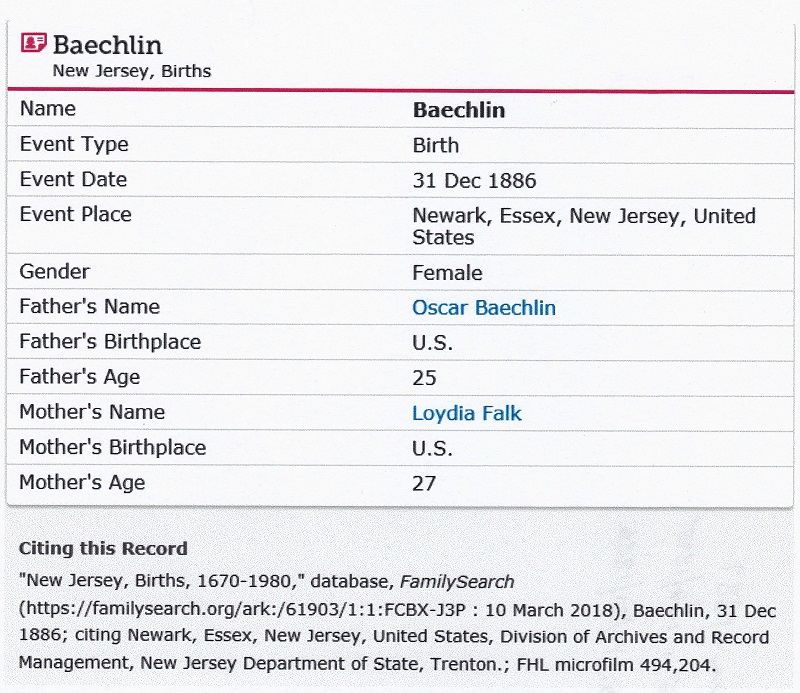 Antoinette Baechlin Birth Record