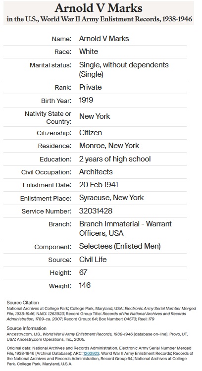 Arnold V. Marks Military Enlistment Record