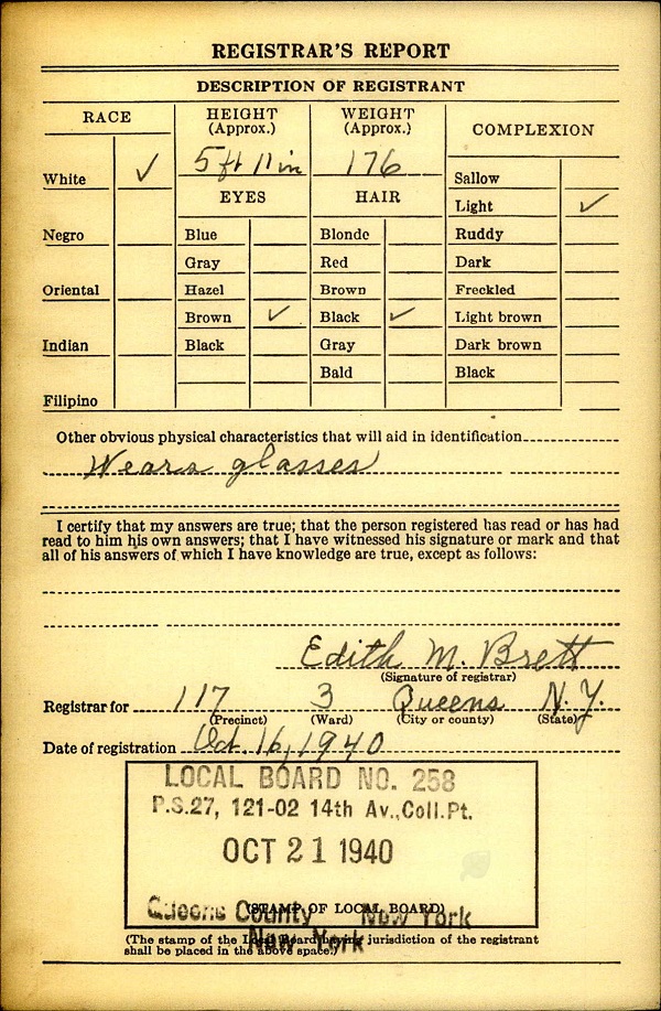 Arthur Meier WW2 Draft Registration