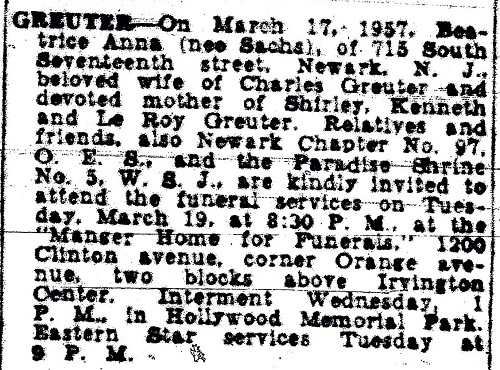 Beatrice Sachs Greuter Obituary