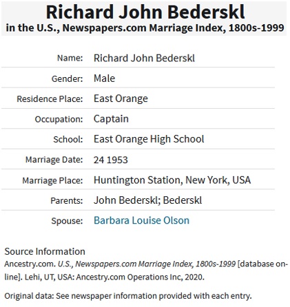 Richard Bederski and Barbara Olson Marriage