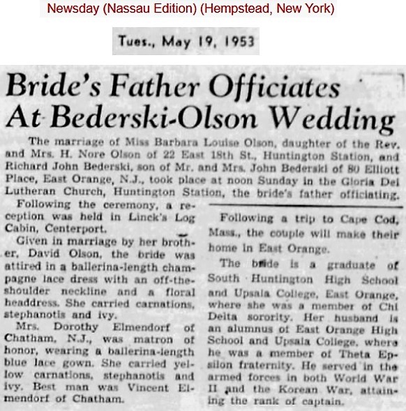 Richard Bederski and Barbara Olson Marriage