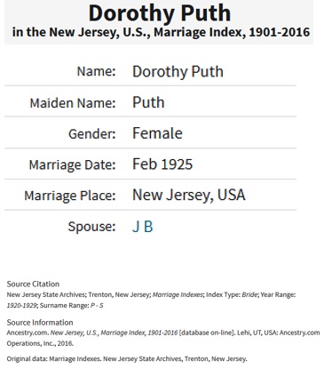 Joseph Bederski and Dorothy Puth Marriage Record