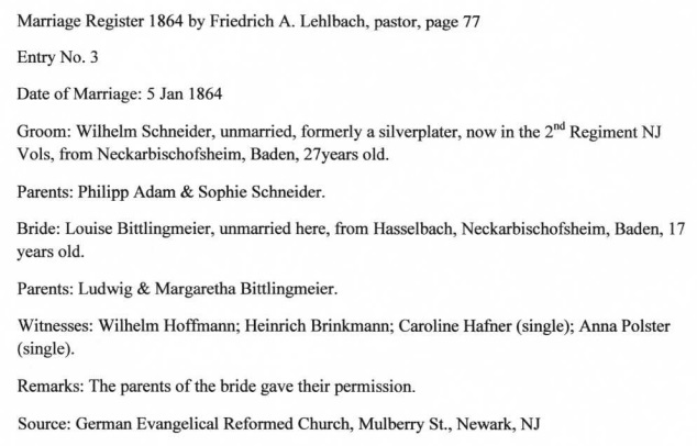 Marriage of Louisa Bittlingmeier and William Schneider