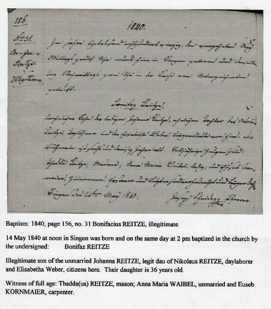 Bonifacius Reitze Birth Record 1