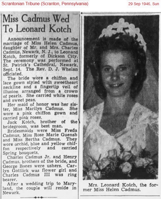 Helen Cadmus and Leonard Kaczkowski Marriage