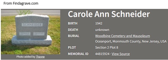Carole Ann Gottlick Schneider Cemetery Record
