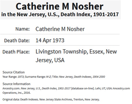 Catherine Germann Nosher Death Index