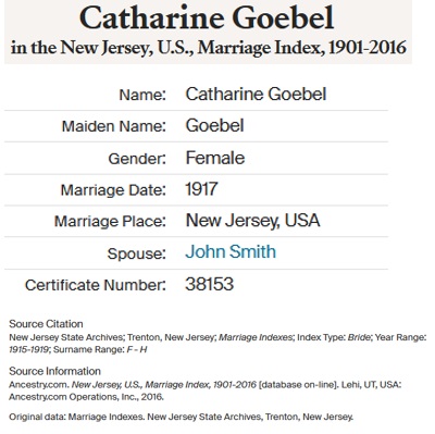 John Dyszkiewicz (Smith) and Catherine Goebel Marriage Index