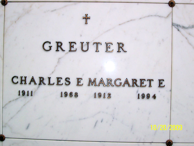 Interment for Charles and Margaret Greuter in Gate of Heaven Cemetery