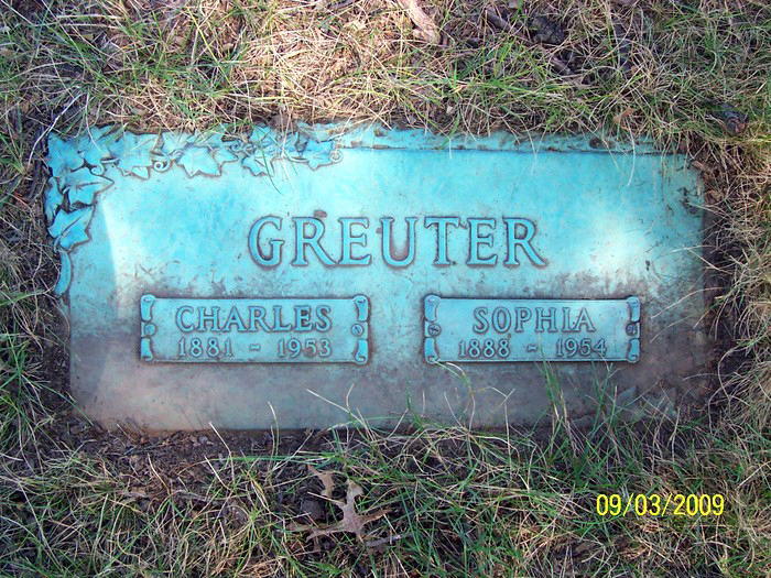 The Hollywood Memorial Park Cemetery Grave Marker of Charles and Sophie Greuter