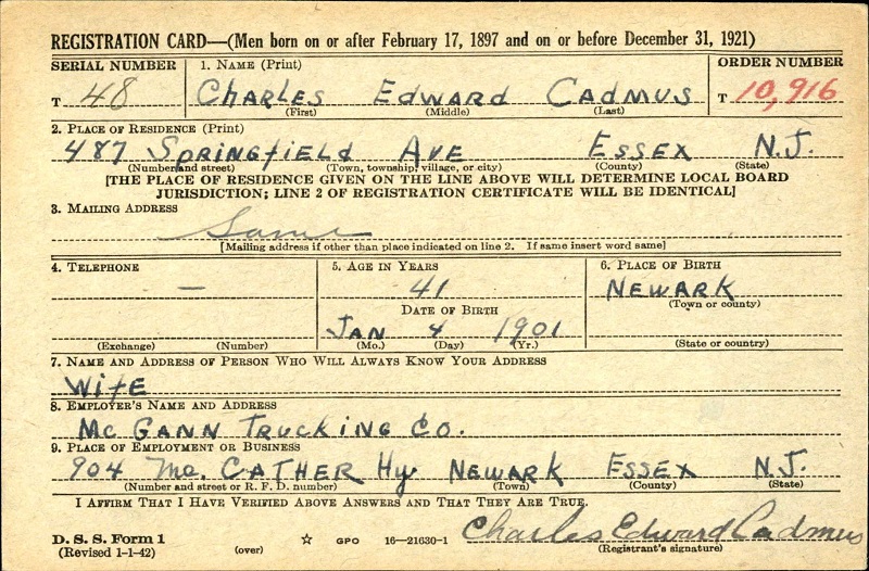 Charles E. Cadmus World War II Draft Registration