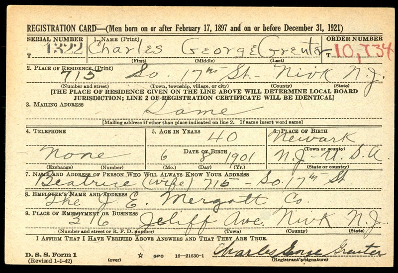 Charles G. Greuter World War II Draft Registration