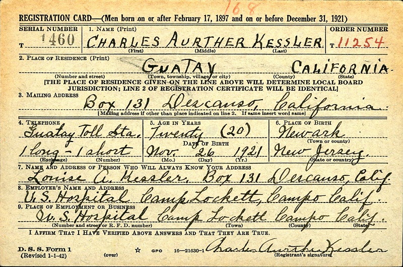 Charles Arthur Kessler World War II Draft Registration