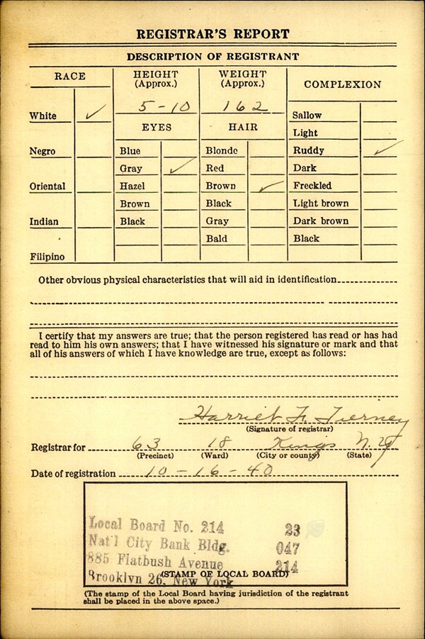 Charles Jerome McCarthy World War II Draft Registration