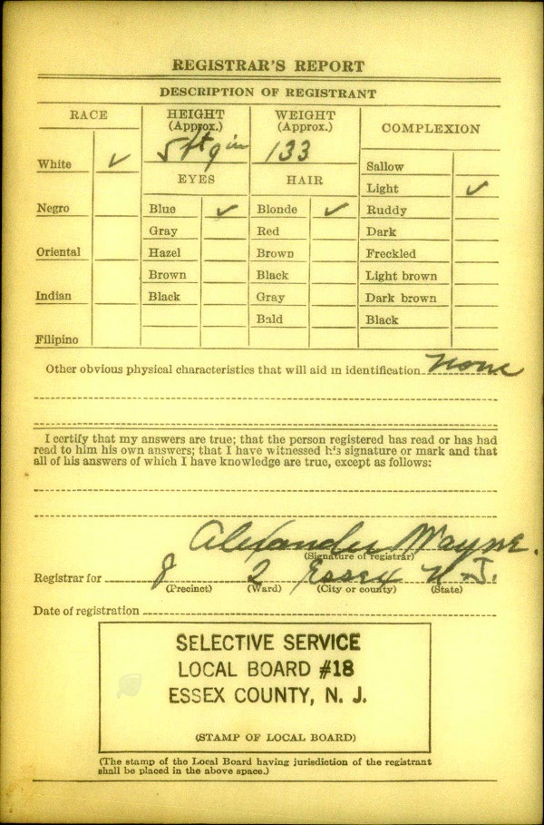 Charles E. Zenglein World War II Draft Registration