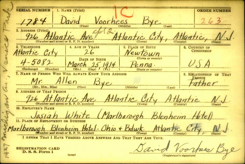David Voorhees Bye World War II Draft Registration