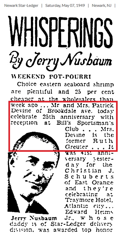 Ruth Ann Greuter and William Patrick Devine 25th Anniversary