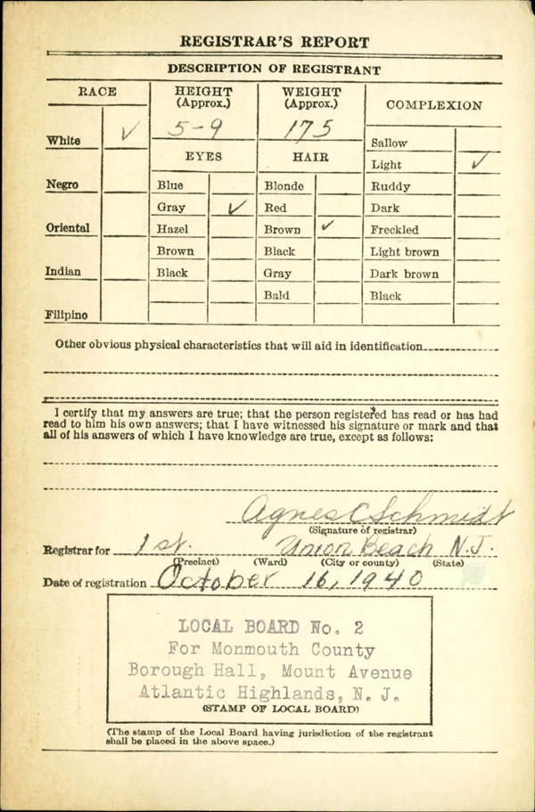 Donald G. Abrams' World War II Draft Registration