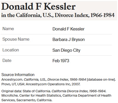 Donald Kessler and Barbara Bryson Divorce Index