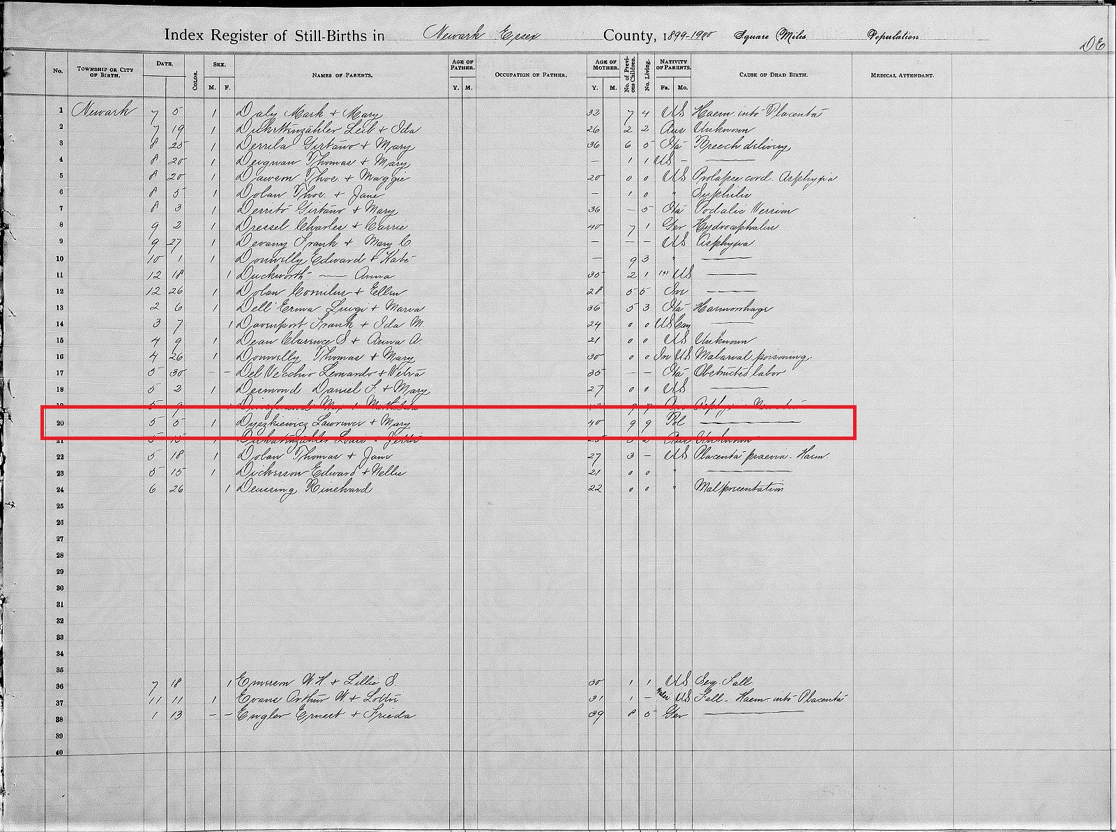Stillborn Baby Boy Death Record