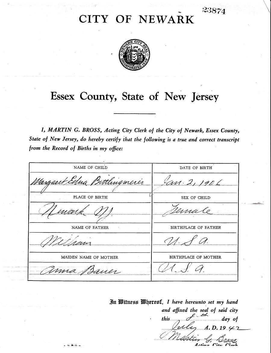 Edna Margaret Bittlingmeier Birth Certificate Amendment