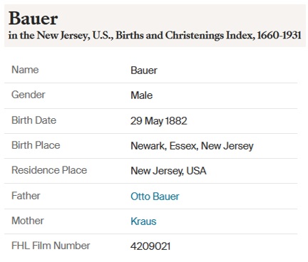 Edward Bauer Birth Record