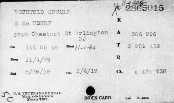 Edward A. Bechtold World War I Service Record