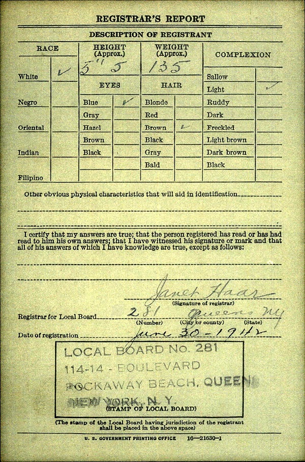 Edward Herman Mallouf WW2 Draft Registration