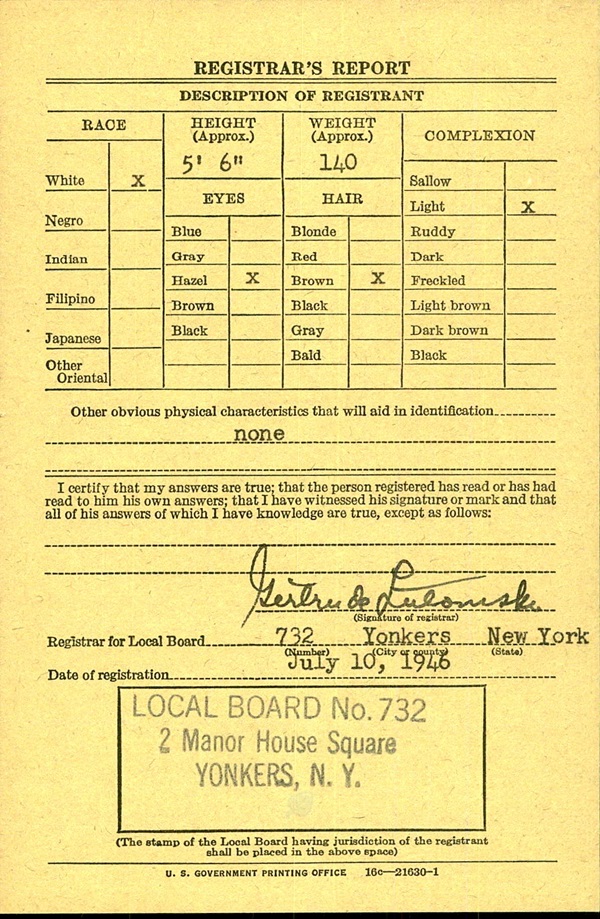Edward A. Nevins WW2 Draft Registration