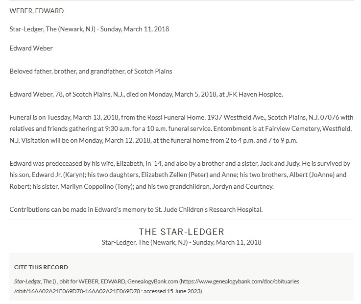 Edward Weber Obituary