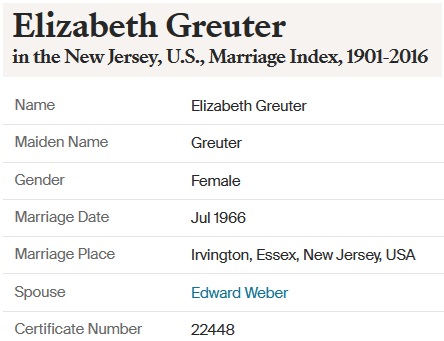 Elizabeth Greuter and Edward Weber Marriage