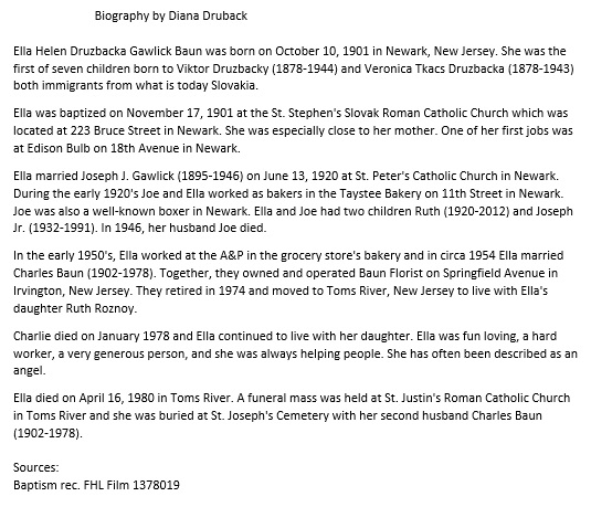 Ella Druzbacky Gawlick Baun Obituary