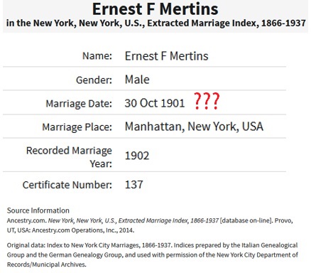 Agnes Neigel and Ernest Mertin Marriage Index