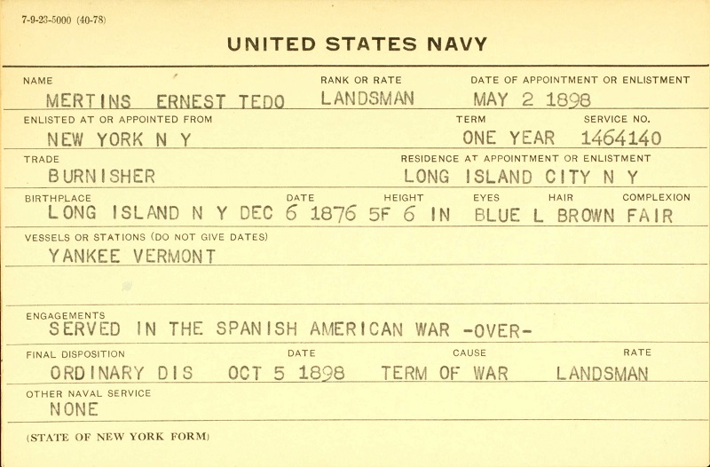 Ernest Theodore Mertin Military Record