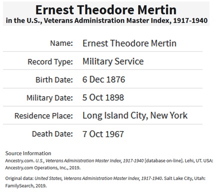 Ernest Theodore Mertin Military Record